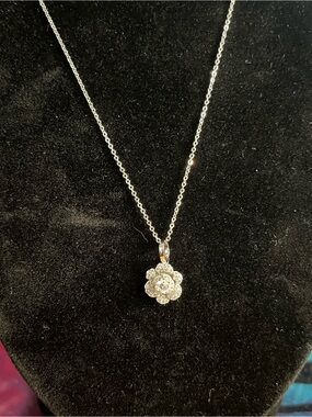 NEW DTP STERLING SILVER 0.30 CTW MOISSANITE ROSE FLOWER NECKLACE 18”